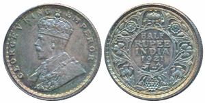 George V, Silver ½ Rupee, 1921, Calcutta Mint (Prid 324). Nice toning, About Uncirculated.