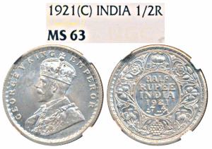 George V, Silver ½ Rupee, 1921, Calcutta Mint (Prid 324). Graded by NGC MS63.