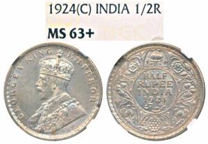 George V, Silver ½ Rupee, 1924, Calcutta Mint (Prid 327). Graded by NGC MS63+.