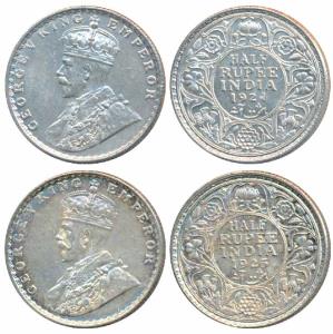 George V, Silver ½ Rupee, 1924 & 1925, Bombay Mint (Prid 346 & 347). Extremely Fine. (2)