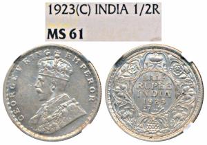 George V, Silver ½ Rupee, 1925, Calcutta Mint (Prid 328). Graded by NGC MS61, date wrongly