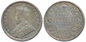 George V, Silver ½ Rupee, 1934, Calcutta Mint (Prid 334). Nice toning, Uncirculated.