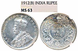 George V, Silver Rupee, 1912, Bombay Mint (Prid 218). Graded by NGC MS63.
