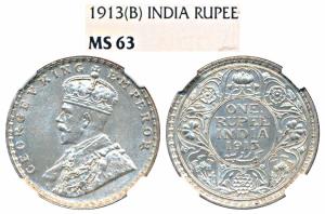 George V, Silver Rupee, 1913, Bombay Mint (Prid 219). Graded by NGC MS63.