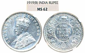 George V, Silver Rupee, 1919, Bombay Mint (Prid 225). Graded by NGC MS62.