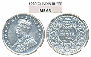 George V, Silver Rupee, 1920, Calcutta Mint (Prid 216). Graded by NGC MS63.