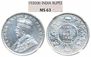 George V, Silver Rupee, 1920, Bombay Mint (Prid 226). Graded by NGC MS63.