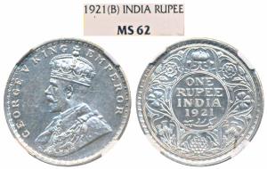 George V, Silver Rupee, 1921, Bombay Mint (Prid 227). Graded by NGC MS62.