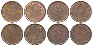 George VI, Copper 1/12 Anna, 1939 (2), Bombay Mint, Head type I & II; 1941, 1942, Bombay M
