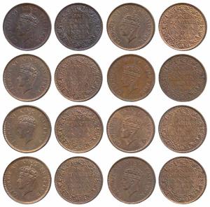 George VI, Copper ¼ Anna, 1938, 1939, 1940 & 1942 Bombay Mint; 1938, 1939, 1941 & 1942 Cal