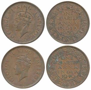 George V, Copper ¼ Anna(2), 1939, Calcutta Mint, Head type II, unlisted in Pridmore; 1940,