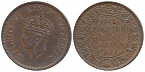 George VI, Copper ¼ Anna, 1941, Bombay Mint, Head type II (Prid 693). Extremely Fine, Rare