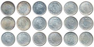 George VI, Half Silver ¼ Rupee (9), 1939, 1940, 1942, 1943, Calcutta Mint; 1939, 1940, 194
