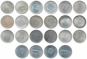 George VI, Half Silver ½ Rupee, 1940, Calcutta Mint; 1940, 1941, 1942, 1943 & 1944, Bombay