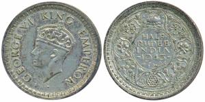 George VI, Half Silver ½ Rupee, 1943, Bombay Mint, reverse II / diamond, Unlisted in Pridm