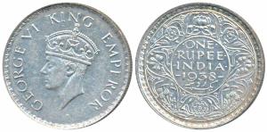 George VI, Silver Rupee, 1938, Bombay Mint, A / I / without dot (Prid 233). About Uncircul