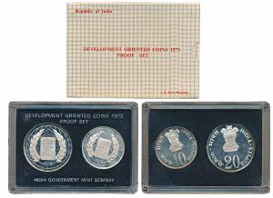 1973 Proof set, Grow More Food, set of 2, Rupees 10 and 20. In superb immaculate condition