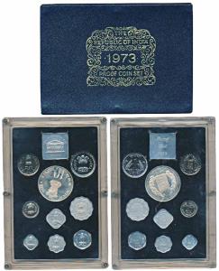 1973 Proof Set, Grow More Food, set of 9, 1 Paisa to Rupees 10. In immaculate condition, n