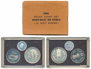 1981 Proof Set, World Food Day, set of 2, Rupees 10 and 100. In immaculate condition, with
