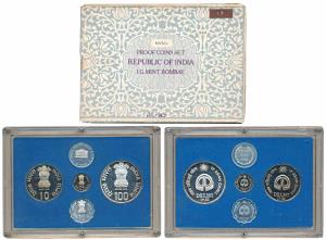 1982 Proof Set, IX Asian Games Delhi, set of 4, 10 Paisa to Rupees 100. In immaculate cond