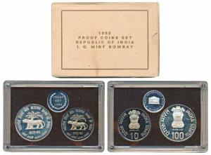 1985 Proof Set, Golden Jubilee of the Reserve Bank of India, set of 2, Rupees 10 and 100. 