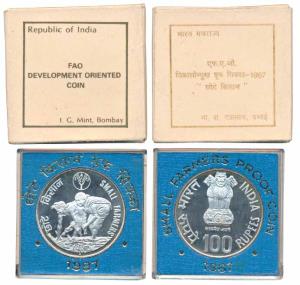1987, Proof Set, Silver Rupees 100, Small Farmers. In immaculate condition, within origina