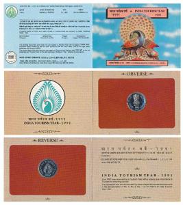 1991 Uncirculated Set, India Tourism Year, set of 1, Rupees 5. In immaculate condition, wi