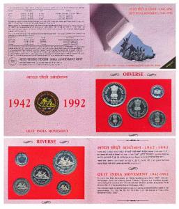1992 Proof Set, Quit India Movement, set of 4, Rupee 1 to 100. In immaculate condition, wi