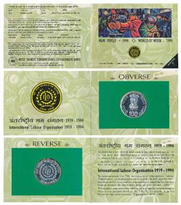 1994 Uncirculated Set, World of work, set of 1, Rupees 100. In immaculate condition, withi