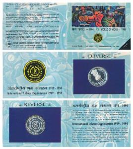1994 Proof Set, World of Work, set of 1, Silver Rupees 100. In immaculate condition, withi