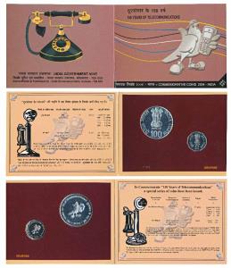 2004 Uncirculated Set, 150 Years of Telecommunications, set of 2, Rupees 2 and 100. In imm