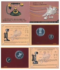 2004 Uncirculated Set, 150 Years of Telecommunications, set of 2, Rupees 2 and 100. Restri