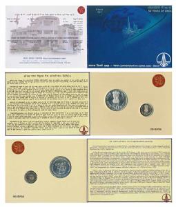 2006 Proof Set, 50 Years of ONGC, set of 2, Rupees 5 and 50. In immaculate condition, with