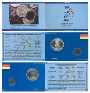 2007 Uncirculated Set, Platinum Jubilee (75 years) of Indian Air Force, set of 2, Rupees 2