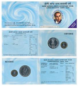 2009 Uncirculated Set, Homi Bhabha Birth Centenary, set of Rupees 10 (bi-metal) and 100. I