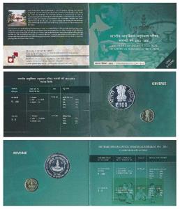 2011 Uncirculated Set, Indian Council of Medical Research, set of 2, Rupees 5 and 100, Hyd
