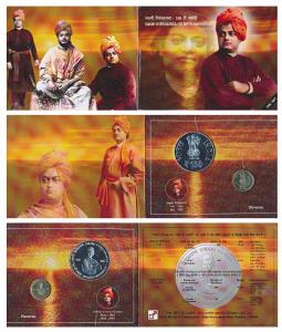 2013 Uncirculated Set, 150th Birth Anniversary of Swami Vivekananda, set of 2, Rupees 5 an