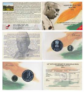 2014 Uncirculated Set, 125th Birth Anniversary of Jawaharlal Nehru, set of 2, Rupees 5 and