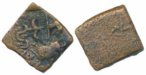Cheras, Sangam Age, Copper, 8.64g, obv. an elephant standing right, a bow and arrow above,