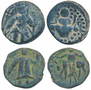 Kushanas, Vasudeva I (c. 195-230 AD), Copper Unit, 4.12g, obv. king nimbate standing left,
