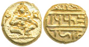 Vijayanagar, Krishna Deva Raya (1509-1529 AD), Gold ½ Pagoda, 1.70g, obv. Seated Balakrish