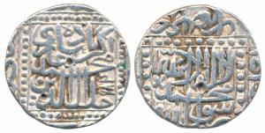 Akbar (AH 963-1014; 1556-1605 AD), Silver Rupee, 11.38g, Ahmedabad Mint, AH 984, Kalima wi