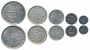 Arkat Mint, Set of 5, Silver Rupee, ½, ¼, 1/8 and 1/16 Rupee, in the name of Alamgir II, 1