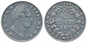 William IV, Silver Rupee, 1835, Bombay Mint, No initials, B / II, Bud leaves, 20 Berries, 