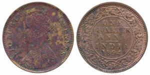 Victoria Empress, Copper ¼ Anna, 1894, Calcutta Mint (Prid 627). About Extremely Fine.