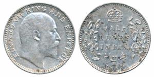 Edward VII, Silver ½ Rupee, 1910, Calcutta Mint (Prid 314). About Extremely Fine.