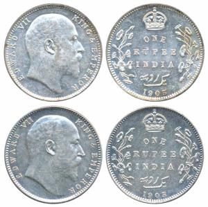 Edward VII, Silver Rupee (2), 1905, Bombay Mint. About Uncirculated. (2)