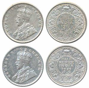 George V, Silver ½ Rupee (2), 1917, Bombay Mint, (Prid 223); 1925, Calcutta Mint (Prid 328