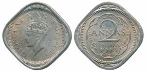 George VI, Cupro-Nickle 2 Annas, 1946, Calcutta Mint, 2nd head, Obv die of 1944 paired wit