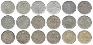 George VI, Half Silver Rupee, 1940, 1941, 1942, 1944 (3) & 1945 (3). Fine. (9).